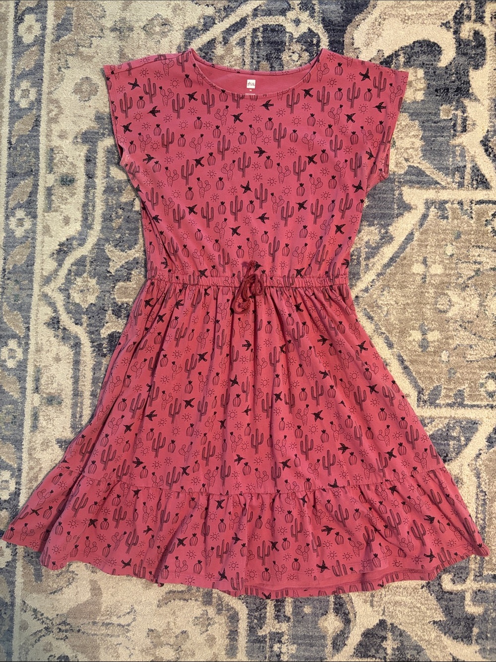 Tea Collection Pink Cactus Print Drawstring Dress - Picture 1 of 3
